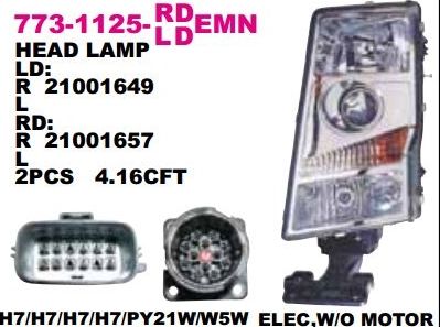 Фара левая электрорегулировка квадратный разъем VOLVO (7731125LLDEMN) (Опт6074)