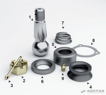 Палец рулевой в сб. (из 9-ти) / Ростар (R5320-3414008)(КП1043)