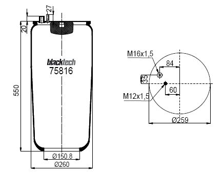 Пневморессора Sampa 4705N1P01 (без ст ) (SP554705)(п1887)