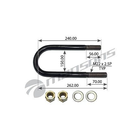 Стремянка рессоры M22*2.5-B10-128/265/240 HT75/65 BPW (300406) (П9813)