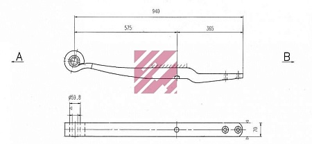 Рессора однолист.BPW  1/56x70x56 575+30 S30 (705601BW-13.89.0)(п1960)