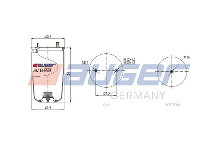 Пневморессора AUGER GERMANY 4960NP02 BPW без стак. (AU344960) (П6336)