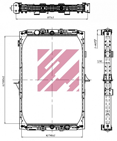 Радиатор DAF 95XF 380-530 HP 1065х750х40 (M4911004) (д1277)