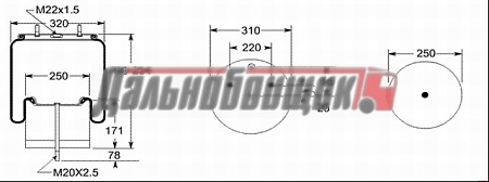 Пневморессора Sampa  (сталь. стакан) (SP55725K03)(п1134)