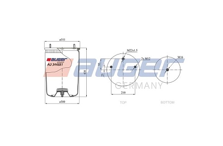 Пневморессора AUGER GERMANY 4881NP02 (без стакана) (AU344881)(П3190)