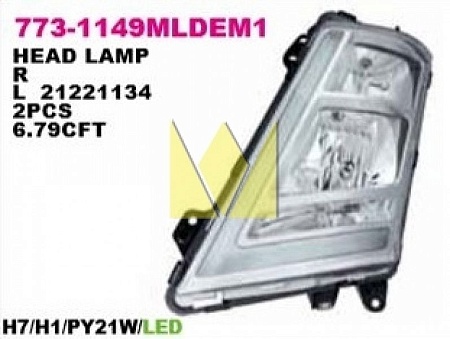 Фара правая H7/H1/PY21W/LED рамка светлая эл/регул с э/дв\VolvoFM/FH1613(7731149RMLDEM1)(опт3845)