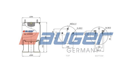 Пневморессора AUGER Schmitz, MB Discos (стальн. стакан) (AU349283K)(П2183)