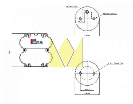 Пневморессора Pega гармошка Тонар фитинг м12 крепления параллельно (P302211P25)(П3201)