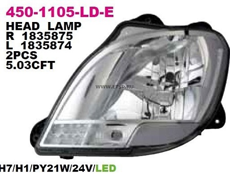 Фара головного света левая ручная регулировка LED DAF 106 (4501105LLDE) (опт8869)