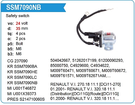 Реле стартера пусковое RVI (SSM7090NB) (ЭЛ3229)