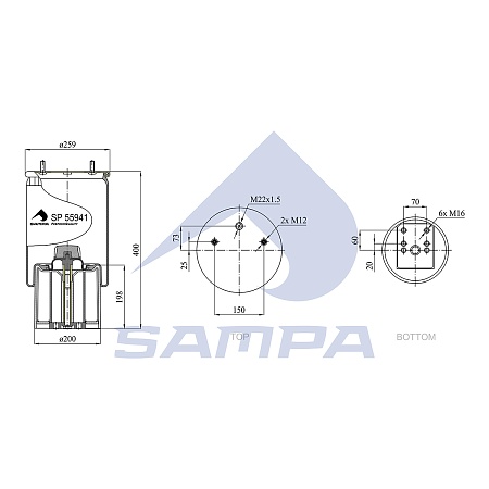 Пневморессора Sampa 941MB (пластик. стакан) (SP55941KP)(П2068)